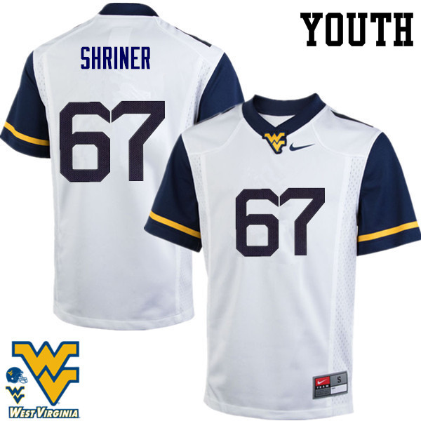 Youth #67 Alec Shriner West Virginia Mountaineers College Football Jerseys-White - Click Image to Close